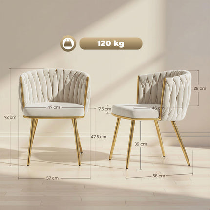 Velvet-Feel Dining Chairs Set of 2, Modern Upholstered Armchair with Knot Design