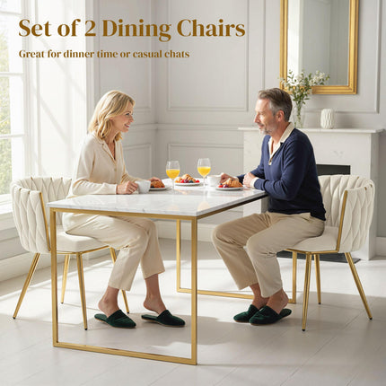 Velvet-Feel Dining Chairs Set of 2, Modern Upholstered Armchair with Knot Design