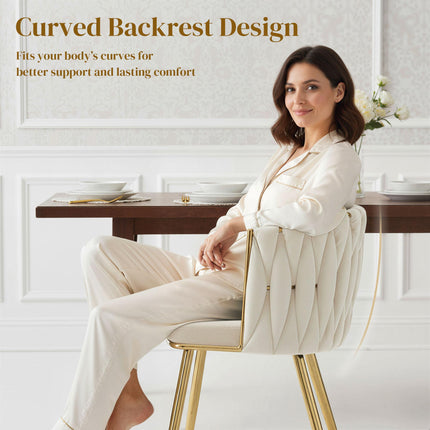 Velvet-Feel Dining Chairs Set of 2, Modern Upholstered Armchair with Knot Design