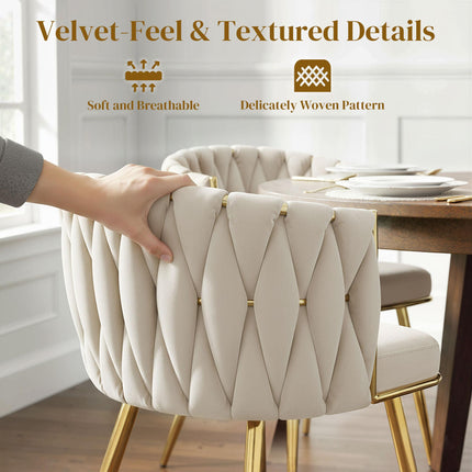 Velvet-Feel Dining Chairs Set of 2, Modern Upholstered Armchair with Knot Design