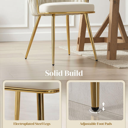 Velvet-Feel Dining Chairs Set of 2, Modern Upholstered Armchair with Knot Design