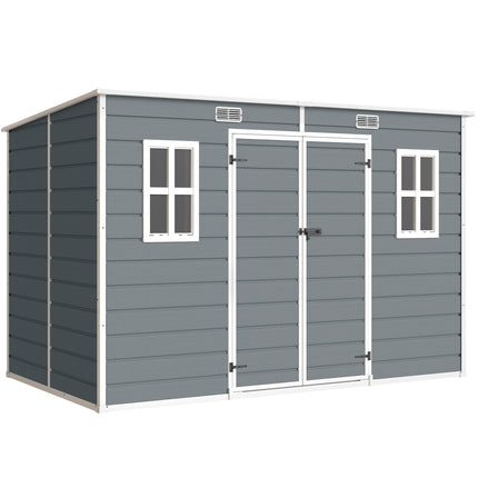 10 x 6 ft Resin Garden Shed, Outdoor Storage Shed with Floor, Windows, Lockable