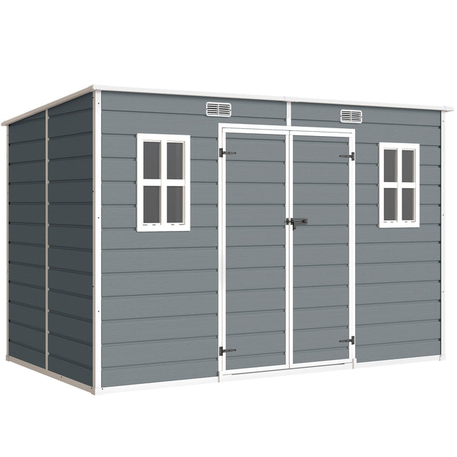 10 x 6 ft Resin Garden Shed, Outdoor Storage Shed with Floor, Windows, Lockable