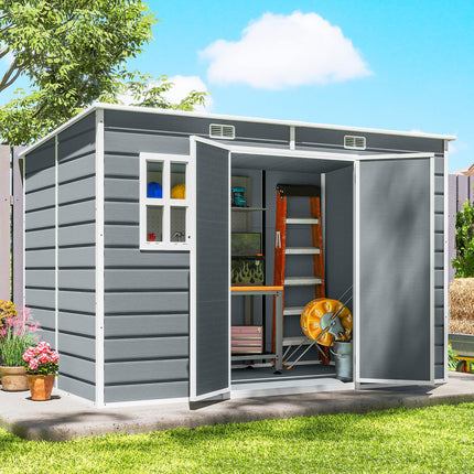 10 x 6 ft Resin Garden Shed, Outdoor Storage Shed with Floor, Windows, Lockable