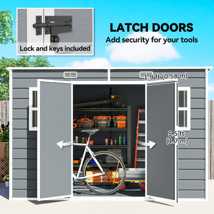 10 x 6 ft Resin Garden Shed, Outdoor Storage Shed with Floor, Windows, Lockable