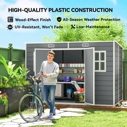 10 x 6 ft Resin Garden Shed, Outdoor Storage Shed with Floor, Windows, Lockable