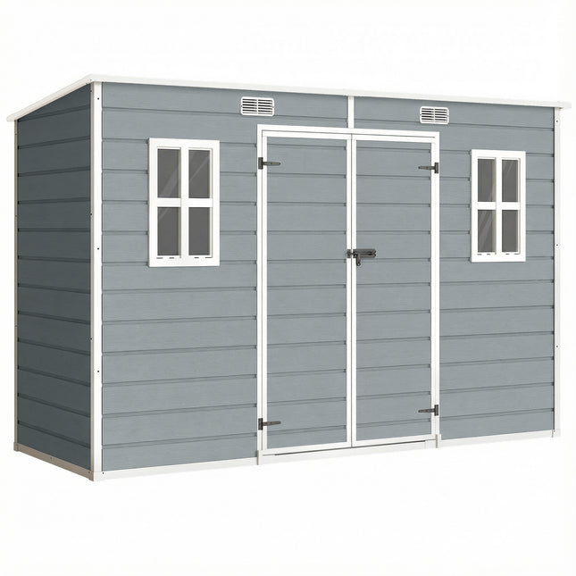 10 x 4 ft Resin Garden Shed, Outdoor Storage Shed with Floor, Windows, Lockable