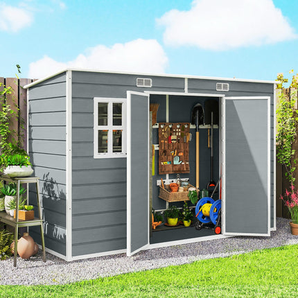 10 x 4 ft Resin Garden Shed, Outdoor Storage Shed with Floor, Windows, Lockable