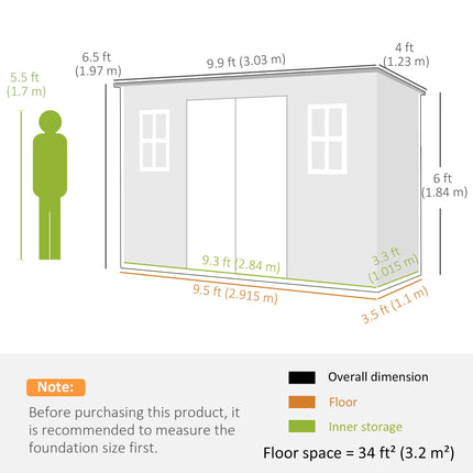 10 x 4 ft Resin Garden Shed, Outdoor Storage Shed with Floor, Windows, Lockable