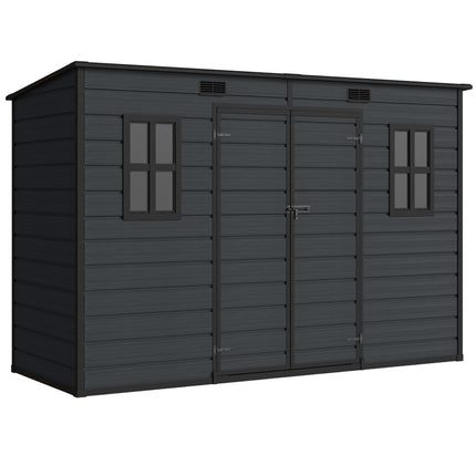 10 x 4 ft Resin Garden Shed, Outdoor Storage Shed with Floor, Windows, Lockable