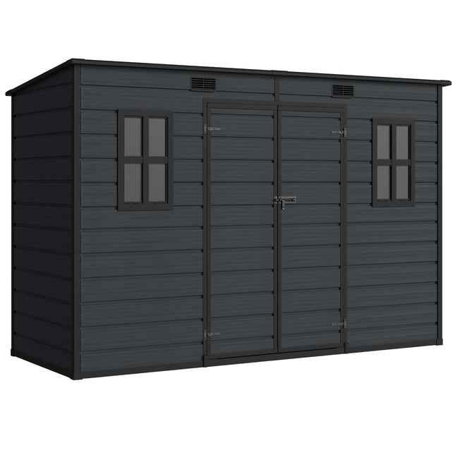 10 x 4 ft Resin Garden Shed, Outdoor Storage Shed with Floor, Windows, Lockable