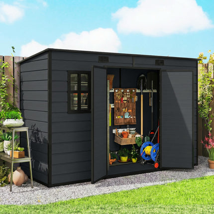 10 x 4 ft Resin Garden Shed, Outdoor Storage Shed with Floor, Windows, Lockable