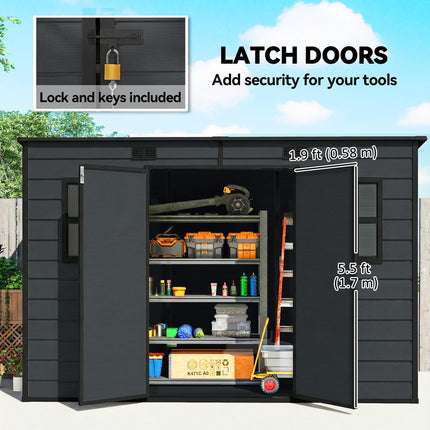 10 x 4 ft Resin Garden Shed, Outdoor Storage Shed with Floor, Windows, Lockable