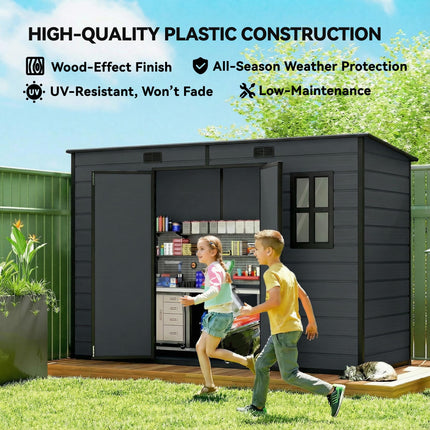 10 x 4 ft Resin Garden Shed, Outdoor Storage Shed with Floor, Windows, Lockable