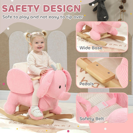 Kids Rocking Horse, Baby Ride on Elephant Rocker with Safety Belt and Sound for Toddlers 18 to 36 Months, Pink