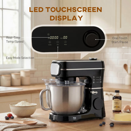 Stand Mixer, 6L 1400W Tilt-Head Food Mixer with 11 Speeds, Pulse & Fermentation Function, LED Display, Black