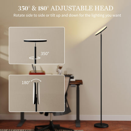 RGB Uplighter Floor Lamp, Tall Dimmable Standing Lamp with Remote & Touch Control, 350° Rotatable Head for Living Room Bedroom, 2700K-6000K Colour Temperatures, Black