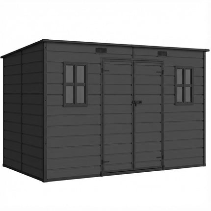 10 x 6 ft Resin Garden Shed, Outdoor Storage Shed with Floor, Windows, Lockable