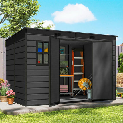 10 x 6 ft Resin Garden Shed, Outdoor Storage Shed with Floor, Windows, Lockable