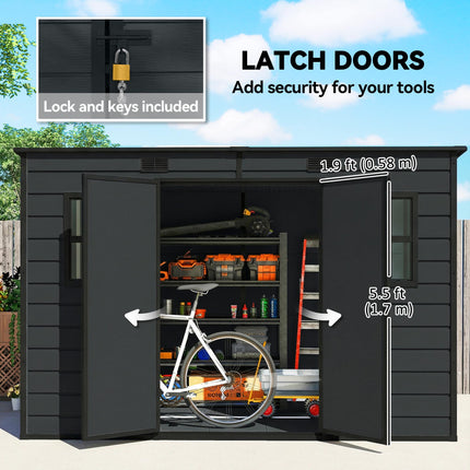 10 x 6 ft Resin Garden Shed, Outdoor Storage Shed with Floor, Windows, Lockable