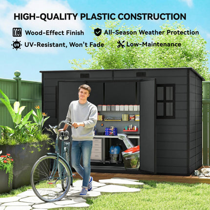 10 x 6 ft Resin Garden Shed, Outdoor Storage Shed with Floor, Windows, Lockable
