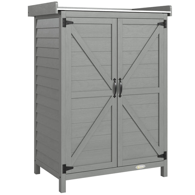 Wooden Garden Shed, Garden Tool Storage Shed with Shelf and Side Hooks, 71.5 x 39 x 95 cm, Grey