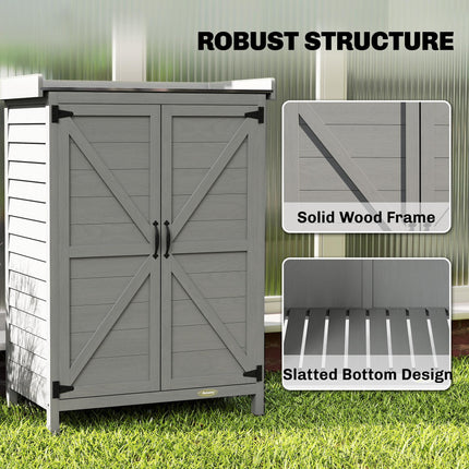Wooden Garden Shed, Garden Tool Storage Shed with Shelf and Side Hooks, 71.5 x 39 x 95 cm, Grey