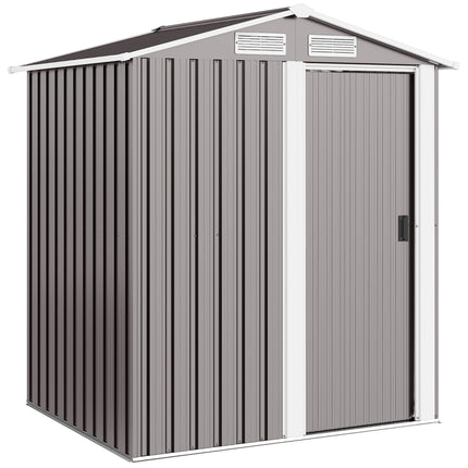 Garden Metal Tool Storage Shed with Sliding Door, Sloped Roof and Foundation Kit, 152 x 132 x 188cm, Grey