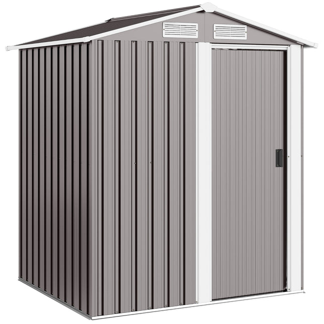 Garden Metal Tool Storage Shed with Sliding Door, Sloped Roof and Foundation Kit, 152 x 132 x 188cm, Grey