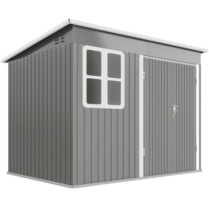 8.5 x 6ft Storage Shed Galvanised Steel Garden Shed, Metal Shed with Foundation Kit, Window, Lockable Wide Doors and Air Vents for Outdoor Patio, Light Grey
