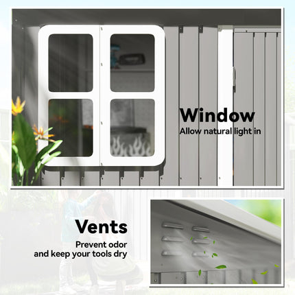 8.5 x 6ft Storage Shed Galvanised Steel Garden Shed, Metal Shed with Foundation Kit, Window, Lockable Wide Doors and Air Vents for Outdoor Patio, Light Grey