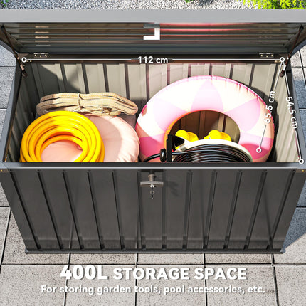Outsunny 400L Galvanised Steel Garden Storage Box, Black