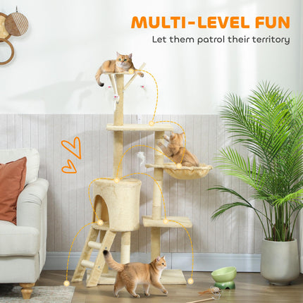 Multi-Level Cat Tower, 134cm Cat Tree with Condo and Sisal Scratching Posts for Indoor Kittens, Beige