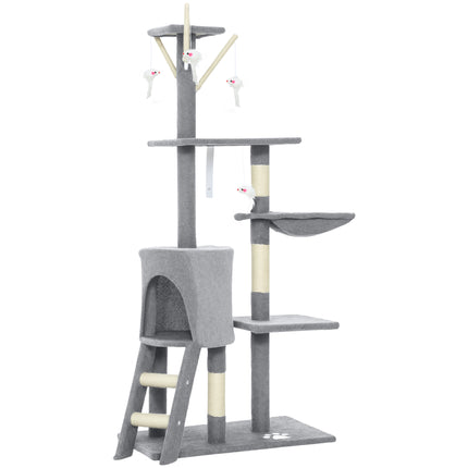 Multi-Level Cat Tower, 134cm Cat Tree with Condo and Sisal Scratching Posts for Indoor Kittens, Grey