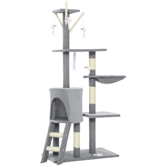 Multi-Level Cat Tower, 134cm Cat Tree with Condo and Sisal Scratching Posts for Indoor Kittens, Grey