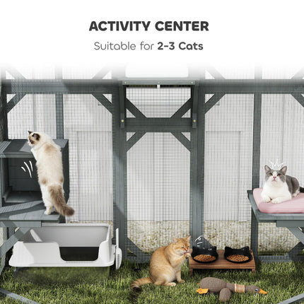 Catio Outdoor Cat Enclosure,  Wooden Cat House with Platforms, Condo and Waterpr
