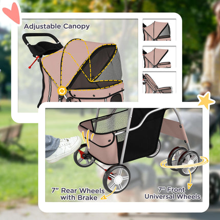 Dog Pram, Pet Stroller with Reflective Strips, Foldable Cat Stroller with 360° Swivel Wheels, Brown