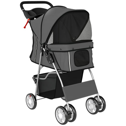 Dog Pram, Pet Stroller with Reflective Strips, Foldable Cat Stroller with 360° Swivel Wheels, Dark Grey