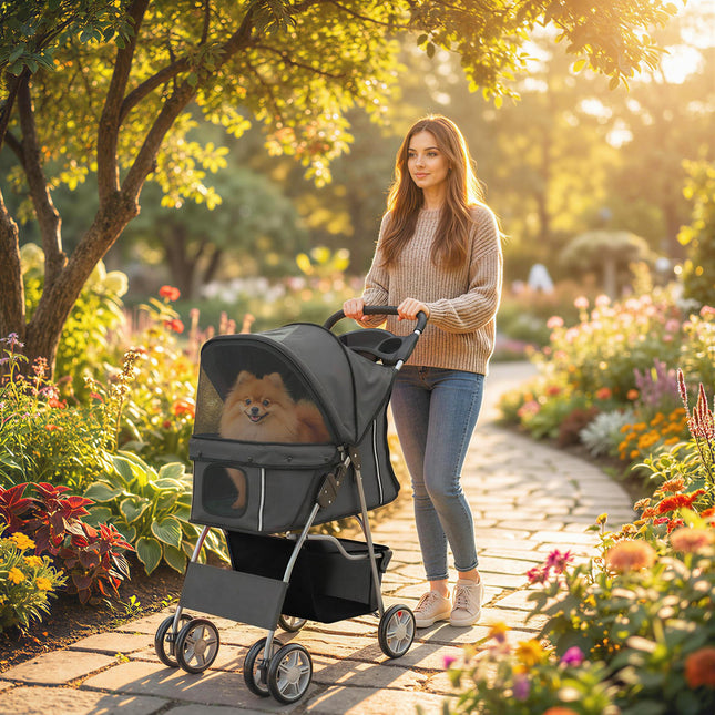Dog Pram, Pet Stroller with Reflective Strips, Foldable Cat Stroller with 360° Swivel Wheels, Dark Grey