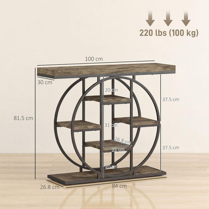 Industrial Console Table with Storage Shelves - Rustic Brown