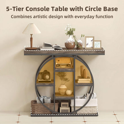 Industrial Console Table with Storage Shelves - Rustic Brown