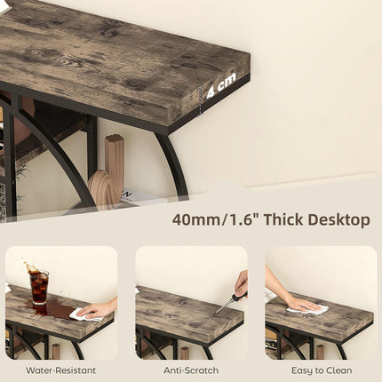 Industrial Console Table with Storage Shelves - Rustic Brown