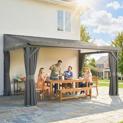4.3 x 3 m Garden Pergola with Galvanised Steel Roof, Lean to Pergola Gazebo with