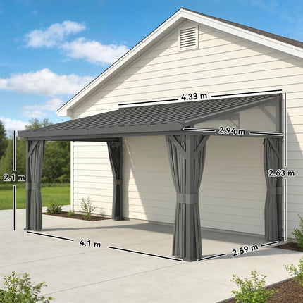 4.3 x 3 m Garden Pergola with Galvanised Steel Roof, Lean to Pergola Gazebo with