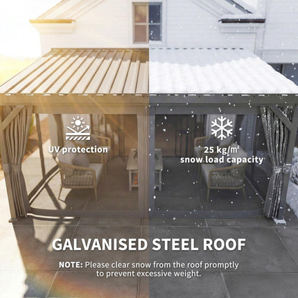 4.3 x 3 m Garden Pergola with Galvanised Steel Roof, Lean to Pergola Gazebo with