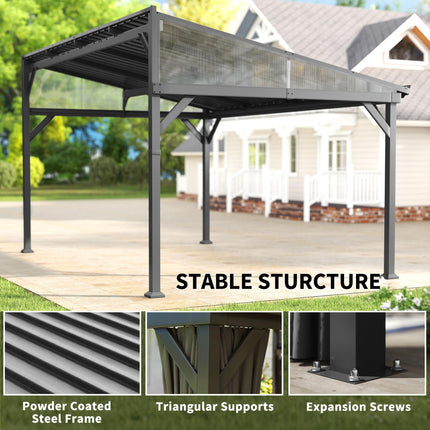 4.3 x 3 m Garden Pergola with Galvanised Steel Roof, Lean to Pergola Gazebo with