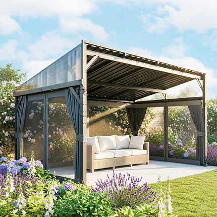 4.3 x 3 m Garden Pergola with Galvanised Steel Roof, Lean to Pergola Gazebo with