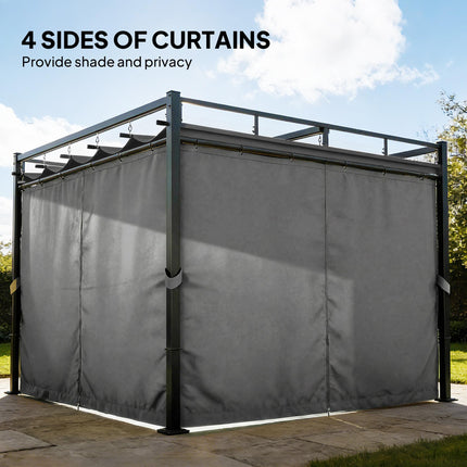 3 x 3 m Pergola with Retractable Roof Canopy and Curtains, UPF30+ Metal Frame Ga