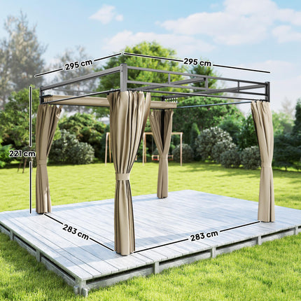 3 x 3 m Pergola with Retractable Roof Canopy and Curtains, UPF30+ Metal Frame Ga 1