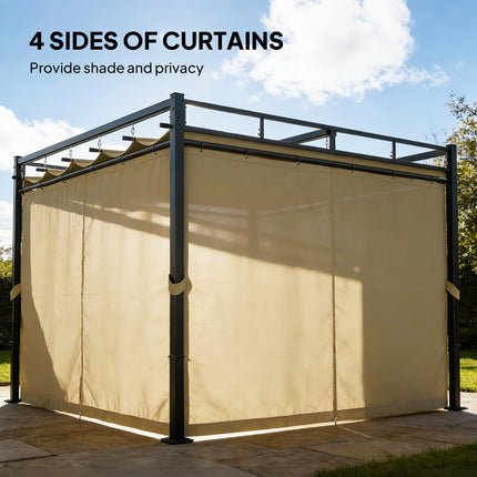 3 x 3 m Pergola with Retractable Roof Canopy and Curtains, UPF30+ Metal Frame Ga 1